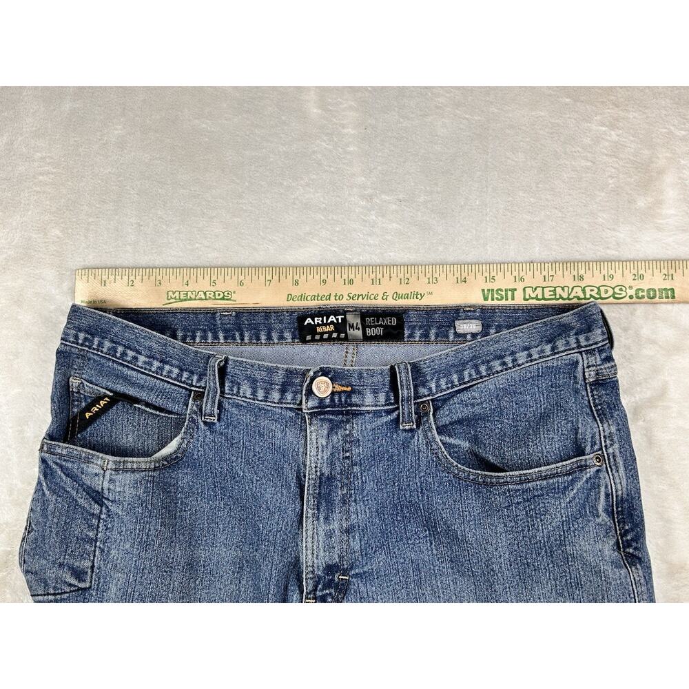 Ariat Rebar M4 Relaxed Boot Cut Jeans Mens 38x38 Blue Medium Wash Denim Work - Picture 4 of 7